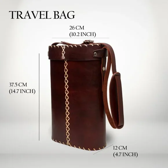 Argentine Leather Mate Bag - Travel and Home Use, Brown, 14.7x4.7in